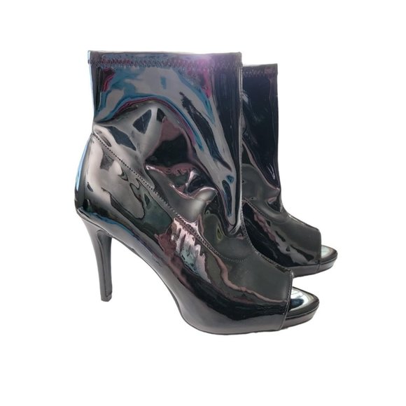 Shiny Black Peep Toe Booties - Picture 2 of 4